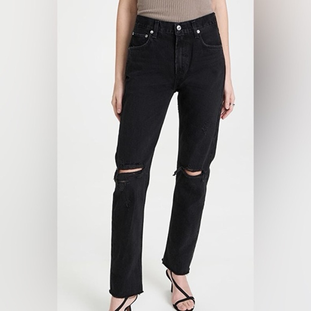 AGOLDE Cherie high rise straight Black Distressed Jeans sz 28